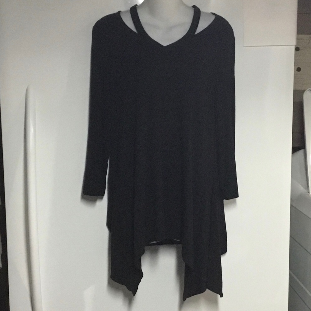 Black Tunic Top Sz Small with Jagged Hem